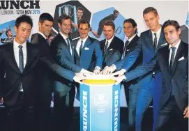  ?? Picture: Getty Images. ?? At yesterday’s launch are, from left, Kei Nishikori, Novak Djokovic, Andy Murray, Roger Federer Stan Wawrinka, Rafael Nadal, Tomas Berdych and David Ferrer.