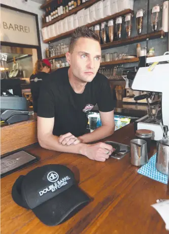  ?? Picture: MIKE BATTERHAM ?? Jason Degasperi, manager of Mermaid Waters cafe Double Barrel Kitchen, which was among 10 business hit by thieves in one night.