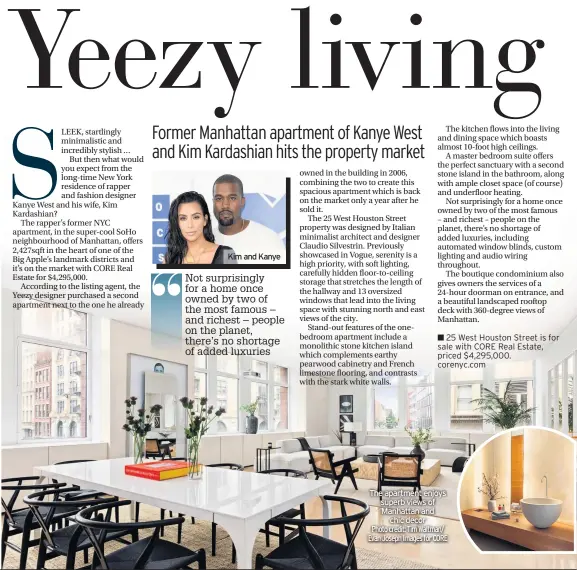  ??  ?? Kim and Kanye
The apartment enjoys superb views of Manhattan and chic decor