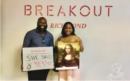  ?? SHAWN JONES AND ZAINEP MAHMOUD ?? Shawn Jones and Zainep Mahmoud at Breakout Games in Richmond, where they got engaged in 2021. Jones and Mahmoud have been breaking out of escape rooms together ever since their second date in September 2018.