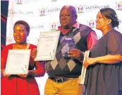  ?? Picture: MICHAEL PINYANA ?? IN THE SPOTLIGHT: Winners Xolelwa Kwatsha, Vuyisa Nyembezi, and Suzane de Klerk who won big at the Frere Hospital awards in East London.