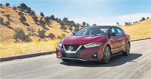  ?? NISSAN ?? Nissan’s flagship Maxima sedan receives a styling update, more available safety tech and an expanded colour palette.