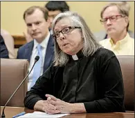  ?? Arkansas Democrat-Gazette/JOHN SYKES JR. ?? The Rev. Gail Brooks of Canvas Community Church in Little Rock speaks against the tax-cut bill Tuesday at the Capitol. Opponents of the measure say the state has more pressing needs.