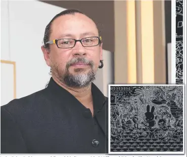  ??  ?? Artist Brian Robinson, and (inset) his linocut titled Miffy and Friends: The Usual Suspects.