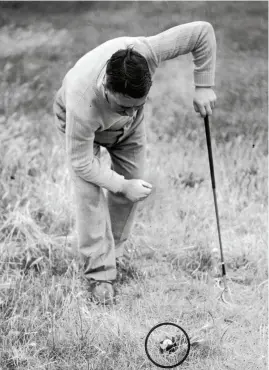 ??  ?? Harry Bradshaw’s ball in a broken bottle during the Open Championsh­ip at Royal St George’s [below];