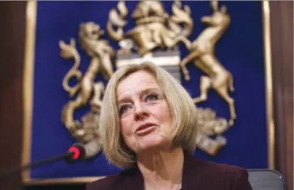  ?? CP PHOTO JASON FRANSON ?? Premier Rachel Notley speaks to cabinet members Monday in Edmonton about an 8.7 percent oil production cut to help deal with low prices.