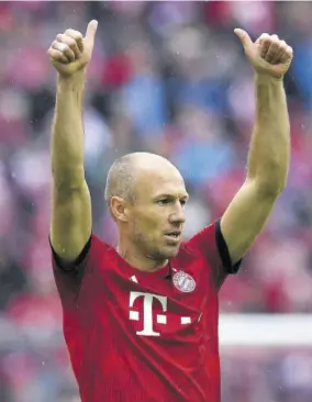  ?? (Photo: AFP) ?? Bayern Munich’s Dutch midfielder Arjen Robben reacts during the German first division Bundesliga football match against Hanover 96 in Munich, southern Germany, yesterday.