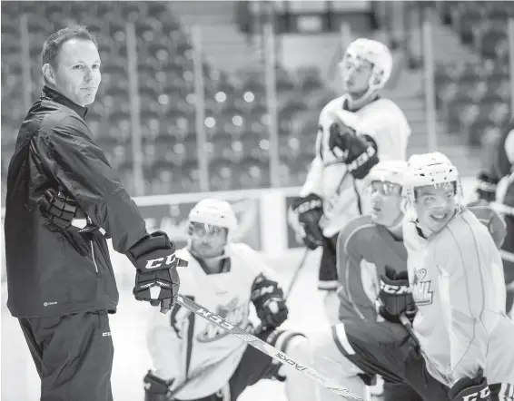  ??  ?? New Victoria Royals head coach Dan Price runs practice at Save-on-Foods Memorial Centre.