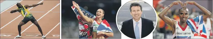  ??  ?? GAMES AFOOT: Stars who lit up the London games included Usain Bolt, Jessica Ennis and Mo Farah; Lord Coe, inset, was one of the key architects of a Games that brought an all-too-rare feel-good factor to Britain for one glorious summer five years ago.