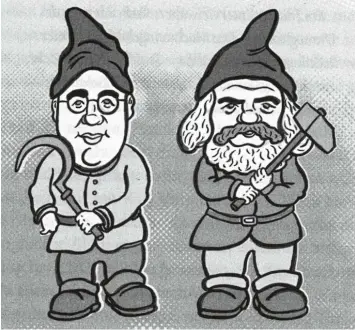  ??  ?? Marx mit Hammer, er selbst mit Sichel: Karikatur aus Gregor Gysis aktuellem Buch „Marx & wir“(Aufbau Verlag, 160 S., 18 ¤).