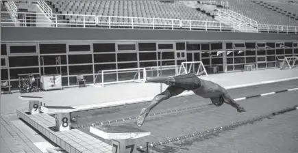  ??  ?? Ibrahim Al-Hussein trains at the Athens olympic complex in Greece’s capital, where the 32-year-old Syrian refugee has lived since 2014 after fleeing his homeland.