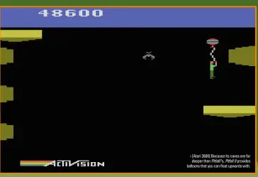  ??  ?? » [Atari 2600] Because its caves are far deeper than Pitfall!’s, Pitfall II provides balloons that you can float upwards with.