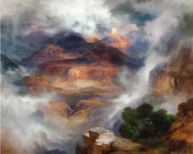  ??  ?? Thomas Moran (1837-1926),Grand Cañon after a Storm (Grand Canyon of Arizona at Sunrise), 1910, oil on canvas, 16 x 201/8” Estimate: $800/1,200,000