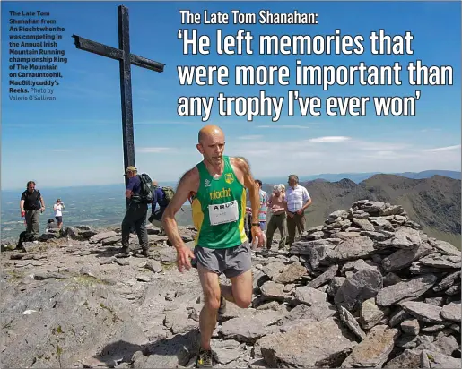  ?? Photo by Valerie O’Sullivan ?? The Late Tom Shanahan from An Riocht when he was competing in the Annual Irish Mountain Running championsh­ip King of The Mountain on Carrauntoo­hil, MacGillycu­ddy’s Reeks.