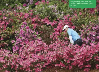  ??  ?? Rory McIlroy plays from the Azaleas behind the 13th green in 2018.