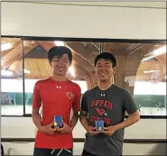  ?? MEDIANEWS FILE PHOTO ?? Upper Dublin’s Andrew Duan and Chris Choo pictured after winning the SOL American doubles title last season.