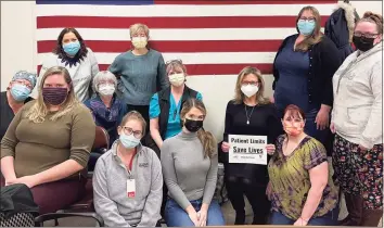  ?? Contribute­d photo ?? Members of the AFT Union 47 Nurses of Danbury Hospital gathered Tuesday morning to discuss the struggles they have faced with staffing shortages during the pandemic.