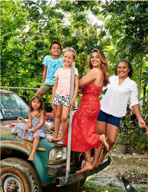  ??  ?? LEFT: Jessica with nieces Saraya, Layla and Ruby, and nephew Laamazi in the family garden on the first truck her dad ever owned.