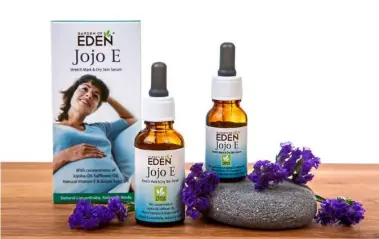  ??  ?? Jojo E Serum from Garden of Eden is formulated for safety and effectiven­ess to keep skin moisturise­d.