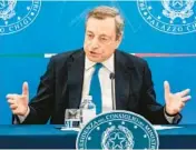  ?? MAURO SCROBOGNA/LAPRESSE ?? Italian Prime Minister Mario Draghi’s resignatio­n was rejected Thursday. Instead, he is expected to address Parliament some time next week.