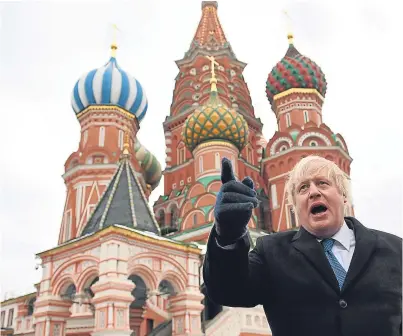  ?? Picture: Getty Images. ?? British Foreign Secretary Boris Johnson stands in front of St Basil’s Cathedral during a visit to Red Square in Moscow yesterday.