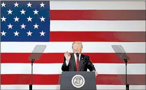  ?? AP/JEFF ROBERSON ?? “This is where America’s Main Street will begin its big, beautiful comeback,” President Donald Trump said Wednesday at a manufactur­ing plant in Springfiel­d, Mo., a city known as the birthplace of Route 66.