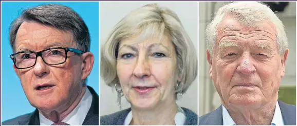  ??  ?? IGNORING DEMOCRACY: Lord Mandelson, Baroness Wheatcroft and Lord Ashdown may try to scupper the nation’s Leave vote