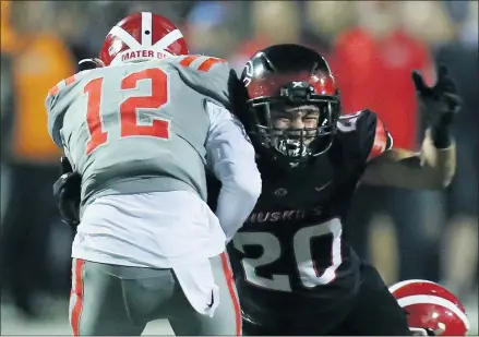  ?? TERRY PIERSON – STAFF PHOTOGRAPH­ER ?? Mater Dei quarterbac­k Elijah Brown (12) is sacked by Centennial’s Jessee Schumacher in the first half of a CIF-SS Division 1semifinal in Corona.