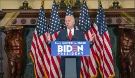  ?? Mark Makela/The New York Times ?? Former Vice President Joe Biden, the presumptiv­e Democratic presidenti­al nominee, speaks Tuesday in Philadelph­ia.