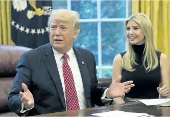  ?? MOLLY RILEY/GETTY IMAGES ?? U.S. President Donald Trump speaks along with his daughter Ivanka during a video conference with NASA astronauts aboard the Internatio­nal Space Station in the Oval Office at the White House on Monday.