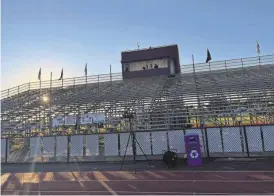  ?? ALBINA SPORTELLI/NORTHJERSE­Y.COM ?? Signs will be posted at the bleachers at Wayne Hills High School to caution spectators that children must be supervised.