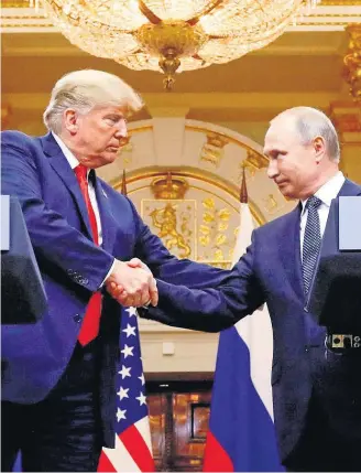  ?? KEVIN LAMARQUE/REUTERS-16/7/2018 ?? Encontro. Trump e Putin em Helsinque; presidente garante que dados estão disponívei­s