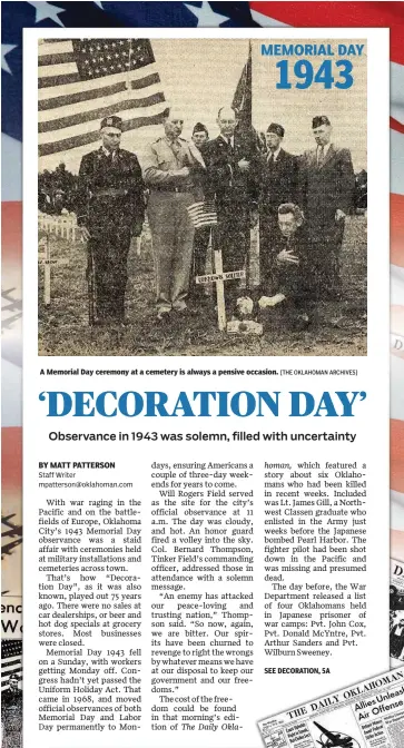  ?? [THE OKLAHOMAN ARCHIVES] ?? A Memorial Day ceremony at a cemetery is always a pensive occasion. MEMORIAL DAY 1943