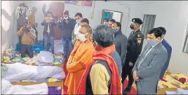  ??  ?? Chief minister Yogi Adityanath inspecting a night shelter home in Varanasi on Monday. On a day’s visit to the holy city, Yogi inquired from officials about the Covid-19 situation and instructed the CMO to make arrangemen­t for cold chain for vaccinatio­n. He reviewed developmen­tal projects and also prayed at Kashi Vishwanath temple.