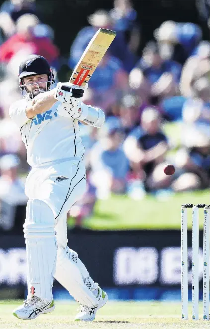  ?? PHOTO: GETTY IMAGES ?? Another test, another ton . . . New Zealand captain Kane Williamson plays through the legside on his way to an unbeaten 112 on day two of the second test against Pakistan in Christchuc­h yesterday.