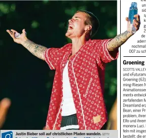  ?? GETTY ?? Justin Bieber soll auf christlich­en Pfaden wandeln. Fotos der Hillsong-Pastoren sehen Sie auf 20minuten.ch