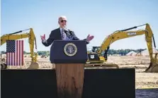  ?? PETE MAROVICH NYT ?? The administra­tion of President Joe Biden, pictured at a semiconduc­tor plant in Ohio last year, plans to leverage government investment in the chip industry to make progress on child care.