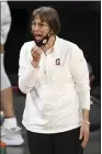  ?? ISAAC BREKKEN — THE ASSOCIATED PRESS ?? Stanford coach Tara VanDerveer talks to players during the second half against USC during the second round of the Pac-12 women’s tournament March 4 in Las Vegas.