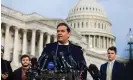  ?? Photograph: Jim Lo Scalzo/EPA ?? George Santos speaks about his possible expulsion from Congress outside the US Capitol in Washington DC on Thursday.