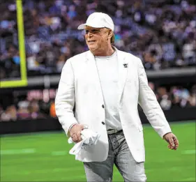  ?? Chase Stevens Las Vegas Review-journal @csstevensp­hoto ?? Raiders owner Mark Davis stands on the field at Allegiant Stadium before Monday’s season-opening win over the Baltimore Ravens.