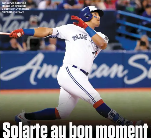  ?? PHOTO AFP ?? Yangervis Solarte a claqué un circuit de 2 points en 7e manche hier soir.