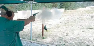  ??  ?? Aldo Uberti’s reproducti­on of Colt’s .45 SAA being put through its paces.