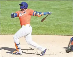  ?? Kathy Willens / Associated Press ?? The Mets’ Yoenis Cespedes bats in a simulated game July 9, part of summer training camp workout at Citi Field.