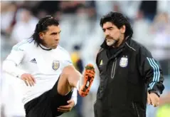  ?? (Getty) ?? Tevez played under Diego Maradona at the 2010 World Cup