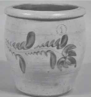  ?? HANDOUT ?? This 1-gallon stoneware crock has the impressed mark of Daniel Shenfelder pottery, proving it was made about 1870 in Pennsylvan­ia.