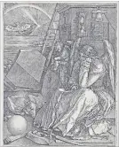  ??  ?? Albrecht Durer, Melencolia I, reproducti­on of engraving dated to 1514.