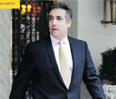  ?? RICHARD DREW / THE ASSOCIATED PRESS ?? Michael Cohen, former personal lawyer to U.S. President Donald Trump, has pleaded guilty to breaking campaign finance laws.