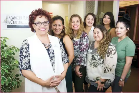  ??  ?? FROM LEFT: Cancer Resource Center of the Desert’s Chief Executive Officer Helen Palomino, Patient Navigator II Mercedes Watson-Garcia, Outreach Navigator Rosa Ceseñas, Patient Navigator II Leticia Iten (back), Patient Navigator Aday Urias (front),...