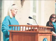  ?? Marie Corriveau ?? First Selectman Jayme Stevenson issued a proclamati­on at Darien Town Hall for April as Sexual Assault Awareness Month, joined by leaders and officials from many neighborin­g towns.