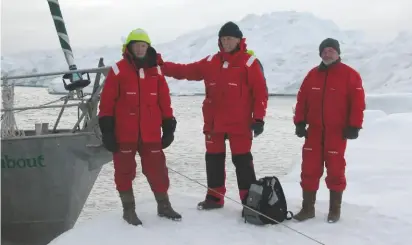  ??  ?? Above: Northabout’s Russian ice pilot Slava (on right). Right: crewman Rory Casey entertains